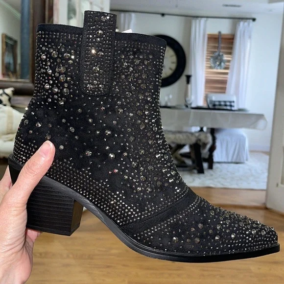 ISNOM Women's Rhinestone Cowgirl Boots Sparkly Ankle Boots Western Boots 10 NEW - Picture 8 of 12